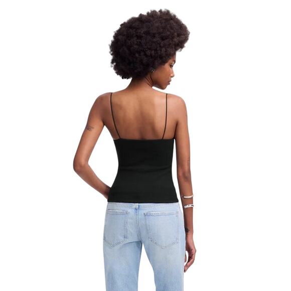 NWT J.Crew Black Square Neck Tank Top XS Spaghetti Strap Slim Fit - Picture 4 of 9